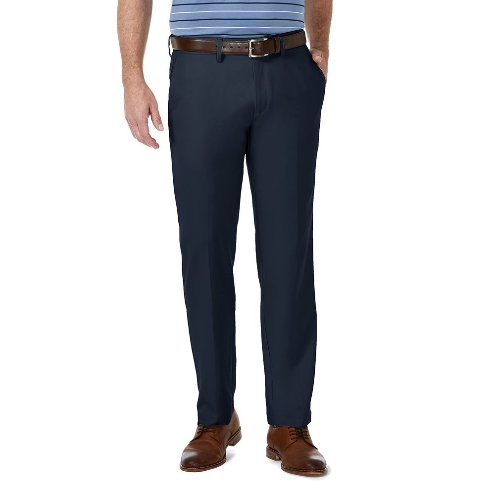 Haggar Men's Cool 18 Pro Slim Fit Flat Front Casual Pant, Navy, 38W x 30L