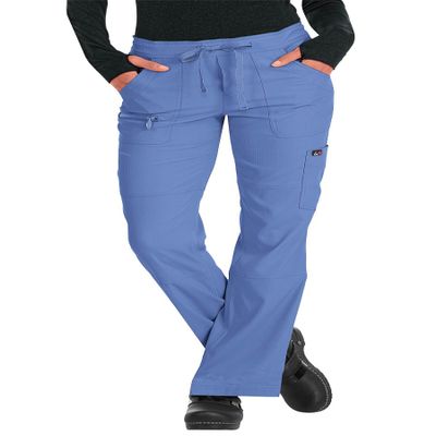 KOI Lite Peace Women's 6-Pocket Stretch Scrub Pants True Ceil Large Petite