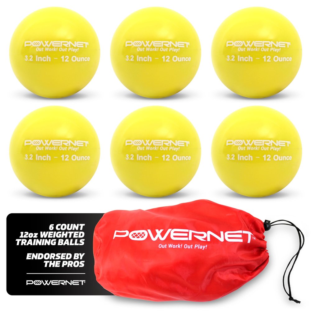 PowerNet 3.2" 6 Pack Weighted Training Balls for Hitting Batting, Build Strength & Muscle, Improve Technique, Training Equipment for Throwing, Softball Size (12 oz - Yellow)