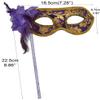 AZYOUNG Woman's Christmas Halloween Black Purple Red White Feather Flower Plastic Masquerade Mask on Stick,(Purple) view 2