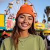 DALIX Cuff Beanie Cap 12" in Neon Orange view 3