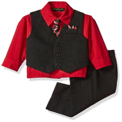 Boy's Vest and Pant Set, Includes Shirt, Tie and Hanky - RED 2T