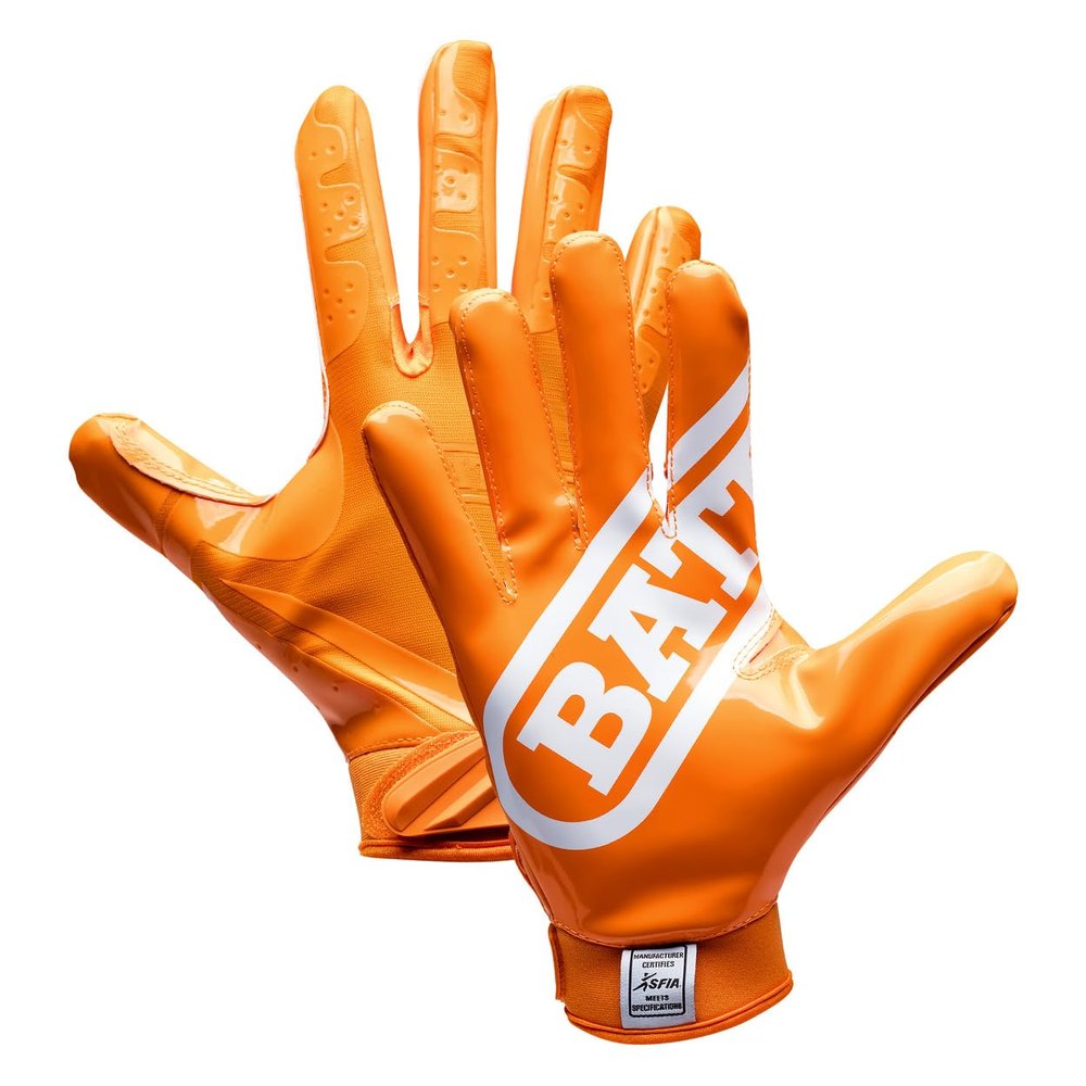 Battle Sports Double Threat Wide Receiver - Adult and Youth Football Gloves - Ultra Stick Gloves - Adult X-Large, Orange