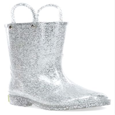 Western Chief Girls Glitter Rain Boot, Silver, 11 M US Little Kid