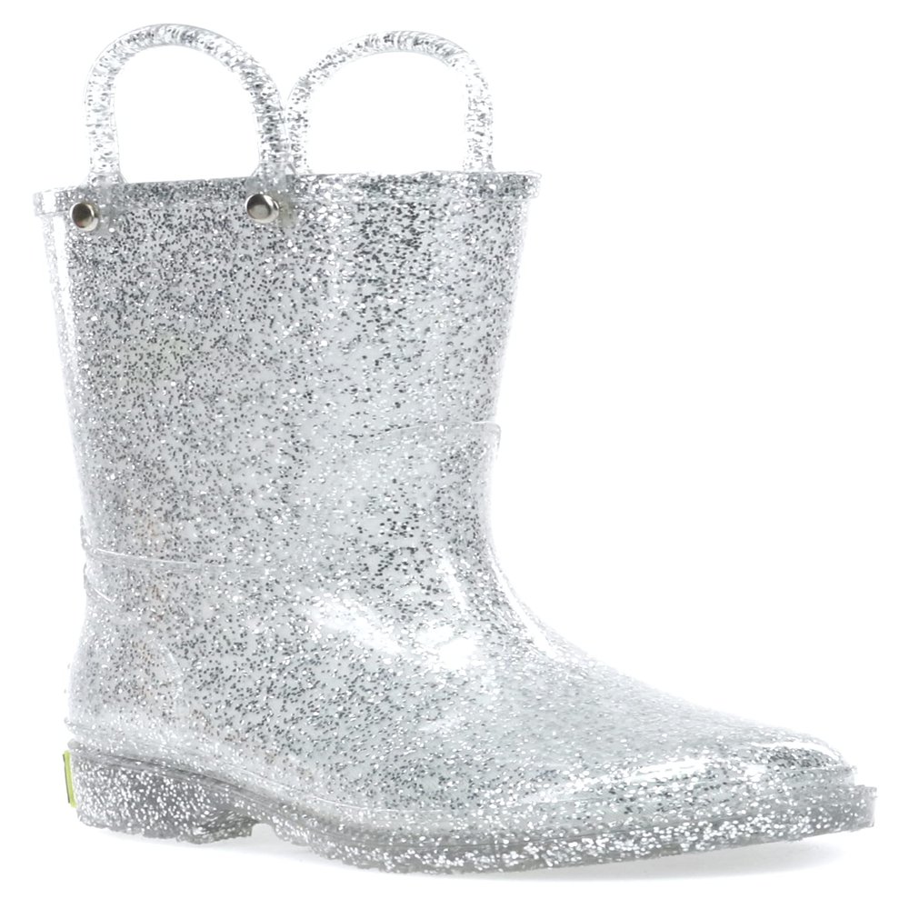 Western Chief Girls Glitter Rain Boot, Silver, 11 M US Little Kid