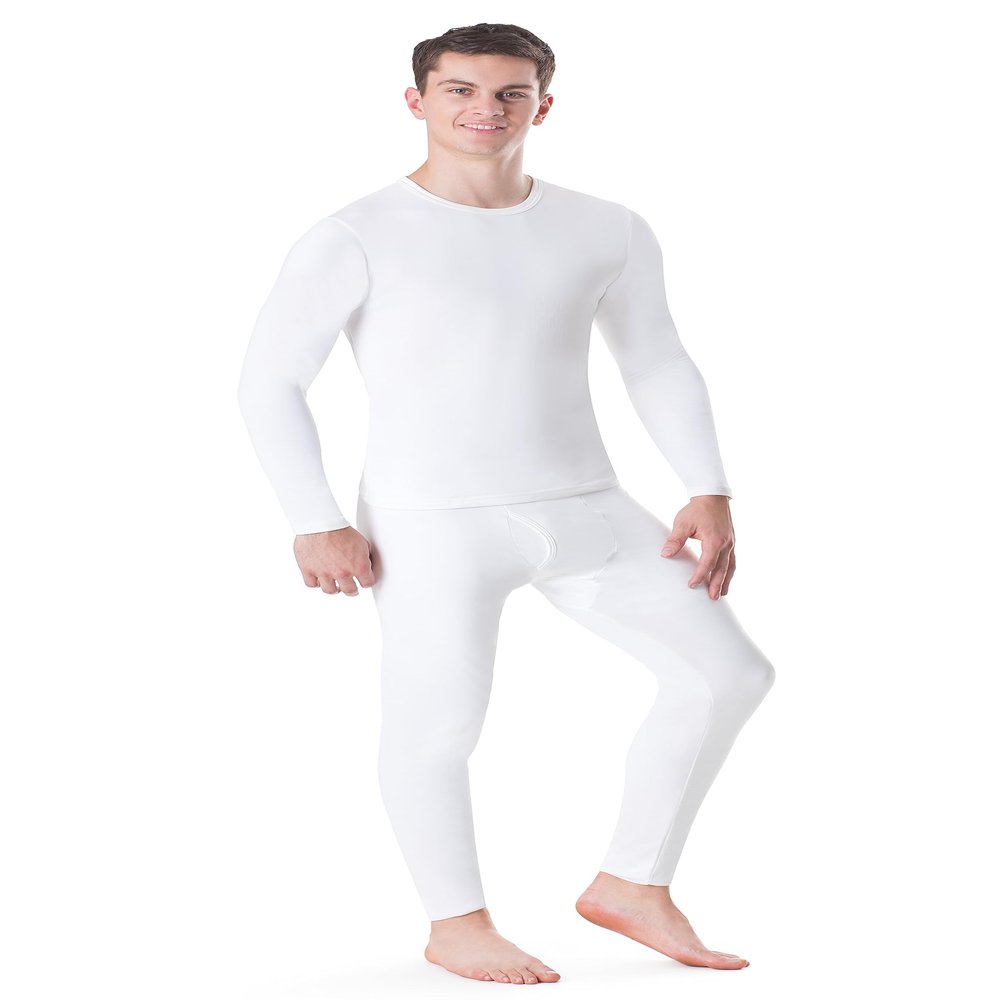 Rocky Thermal Underwear Men Long Johns Men Thermal Underwear Thermals Mens Base Layer Mens Thermals Top and Bottom Set (White, Small, Standard Weight - 185 GSM, One Pack)