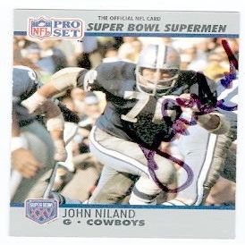 Sports Memorabilia John Niland Autographed Football Card (Dallas Cowboys) 1990 Pro Set No.68 All Time Super Bowl Team No.68