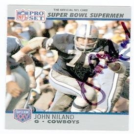 Sports Memorabilia John Niland Autographed Football Card (Dallas Cowboys) 1990 Pro Set No.68 All Time Super Bowl Team No.68