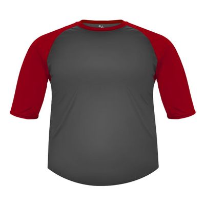 Badger Sport Youth XL Graphite with Red Sleeves Raglan 3/4 Sleeve Jersey/Shirt