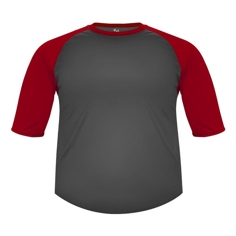 Badger Sport Youth XL Graphite with Red Sleeves Raglan 3/4 Sleeve Jersey/Shirt