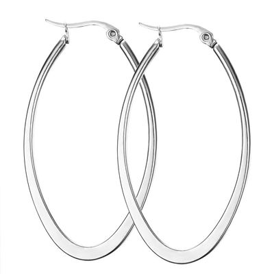 Huanian Stainless Steel Oval Teardrop Hoop Earrings For Women,Silver