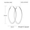 Huanian Stainless Steel Oval Teardrop Hoop Earrings For Women,Silver view 2