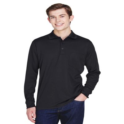 Adult Pinnacle Performance Long-Sleeve Piqu Polo with Pocket 3XL BLACK