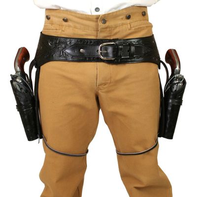 Historical Emporium .22 Cal Standard Double Western Gun Belt and Holster Tooled Leather 38 Black