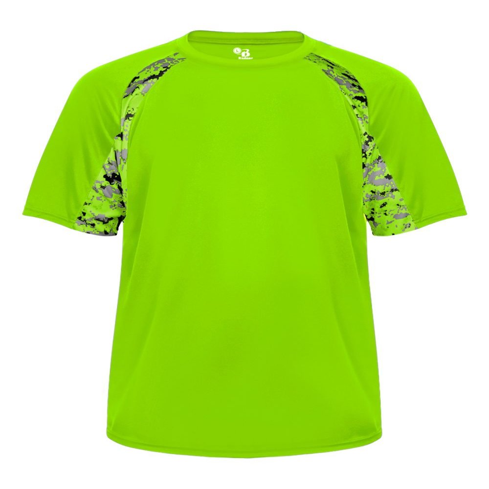 Badger Sport Lime Bright Green Digi-Camo Youth Large Short Sleeve