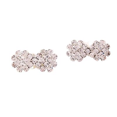 Full Rhinestone Double Water Drop Clip on Earrings Silver Plated No Pierced Earrings