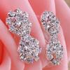 Full Rhinestone Double Water Drop Clip on Earrings Silver Plated No Pierced Earrings view 2