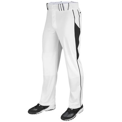 Champro Triple Crown OB2 Open-Bottom Loose Fit Baseball Pants with Adjustable Inseam and Reinforced Sliding Areas, White,Black, X-Large