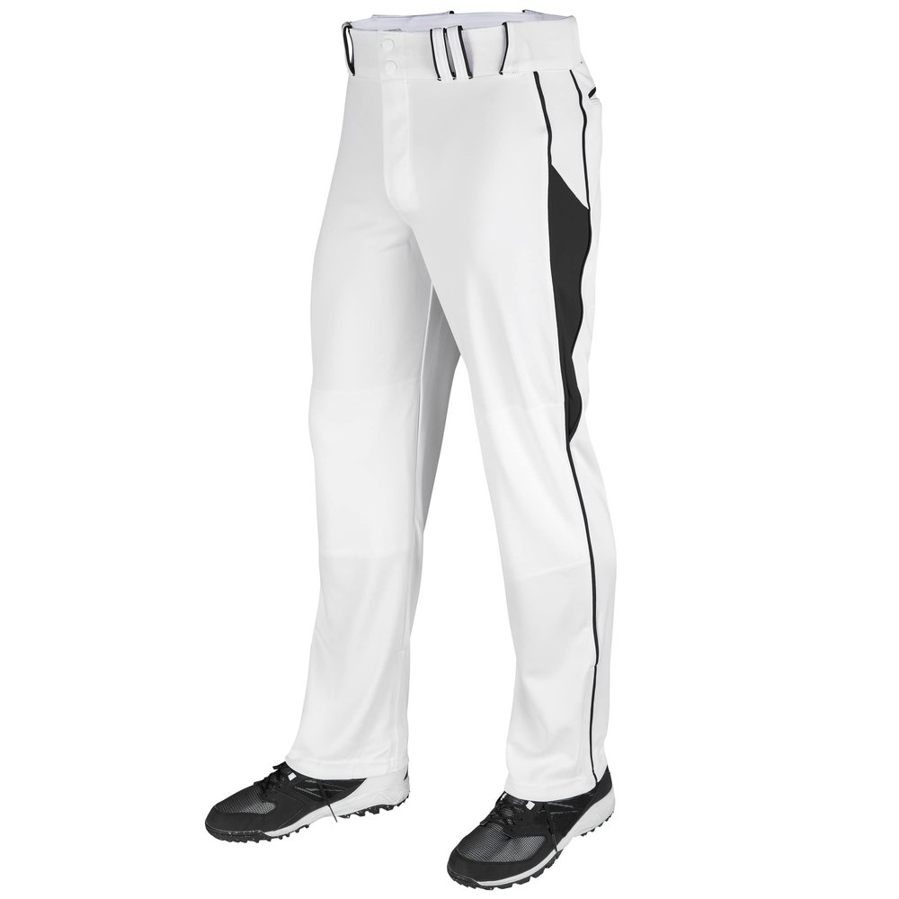 Champro Triple Crown OB2 Open-Bottom Loose Fit Baseball Pants with Adjustable Inseam and Reinforced Sliding Areas, White,Black, X-Large