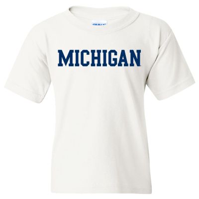 UGP Campus Apparel YS01 - Michigan Wolverines Basic Block Youth T-Shirt - Medium - White
