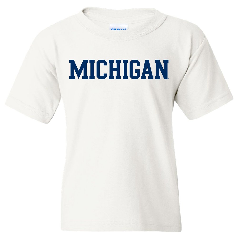 UGP Campus Apparel YS01 - Michigan Wolverines Basic Block Youth T-Shirt - Medium - White