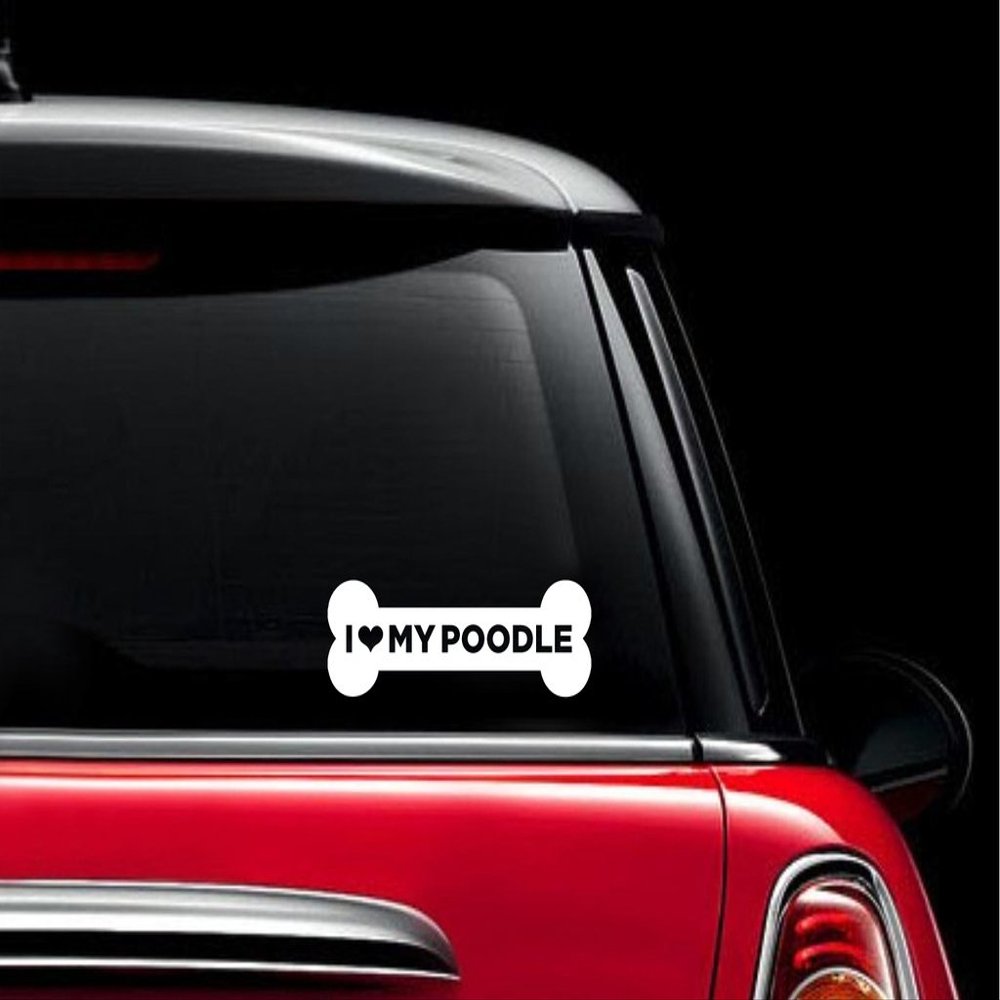 I Love My Poodle Dog Bone Decal Vinyl Sticker|Cars Trucks Laptop| White |7.5 x 3 in|CCI689