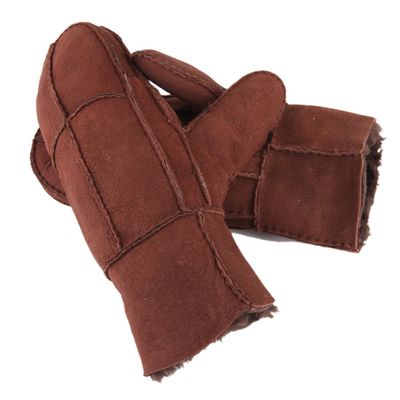 URSFUR Unisex Winter Sheepskin Mittens Wool Lining - Brown