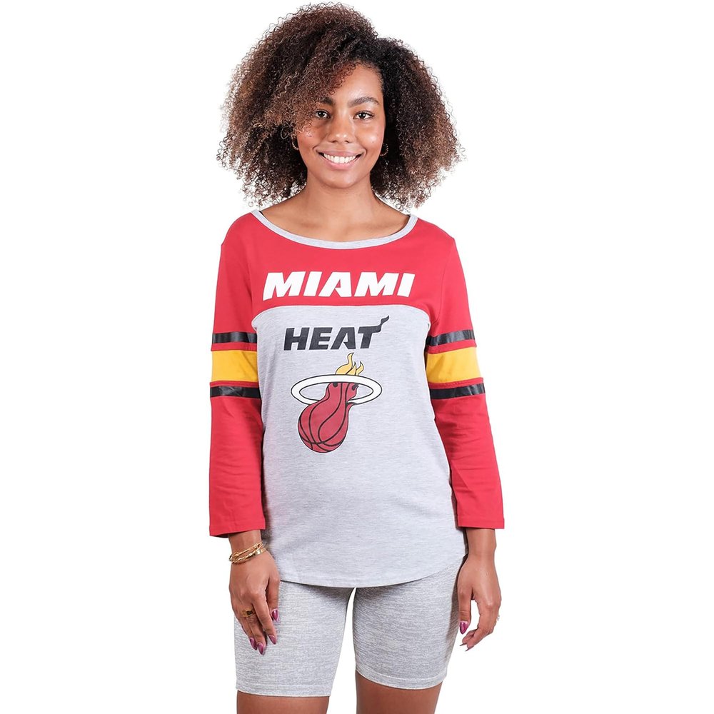 Ultra Game NBA Official Women's Raglan Baseball 3/4 Long Sleeve Shirt, Miami Heat, Team Color, Small
