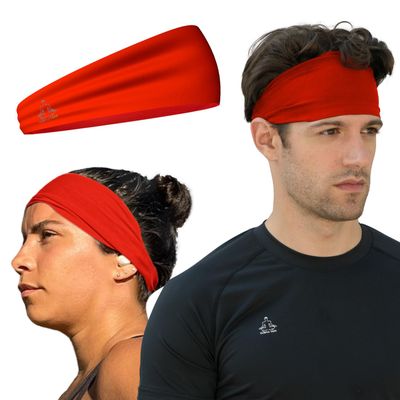 Temple Tape, Headbands for Men and Women - Mens Sweatband & Sports Headband Moisture Wicking Workout Sweatbands for Running, Cross Training, Yoga and Bike Helmet Friendly - Red