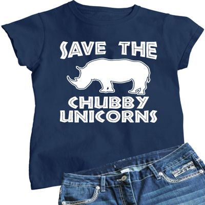 Go All Out XX-Large Navy Womens Save The Chubby Unicorns Funny Rhino T-Shirt