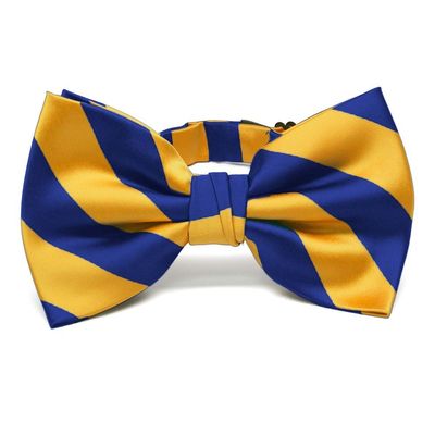 tiemart Striped Bow Tie (Royal Blue and Golden Yellow)