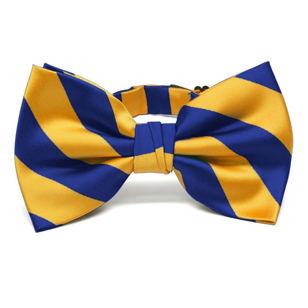 tiemart Striped Bow Tie (Royal Blue and Golden Yellow)
