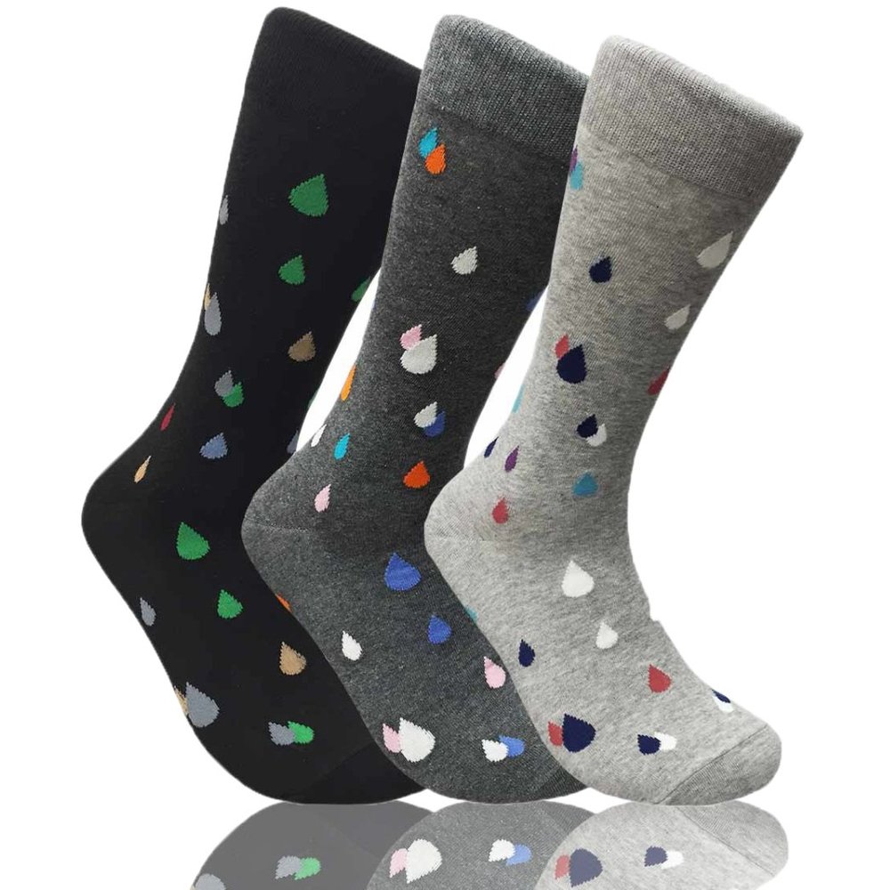 COUVER Mens Funny Novelty Crew Socks Casual Patterned 3 Pair Bundle Waterdrops