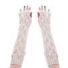 Drasawee Winter Warm Lace Knitted Crochet Long Fingerles Gloves Beige view 1