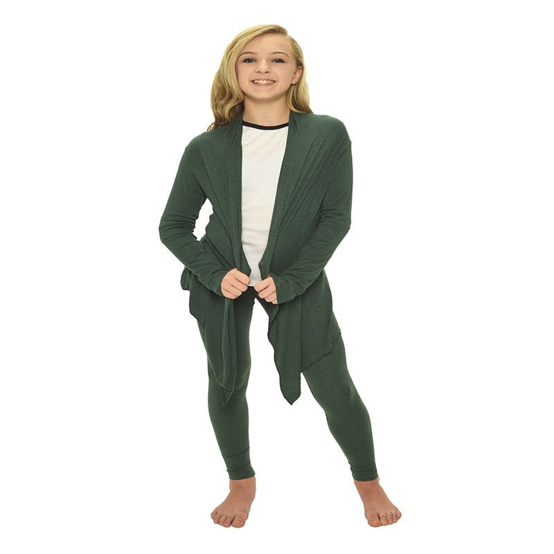Monag Girl's Cardigan with Legging (Small, Heather Green)