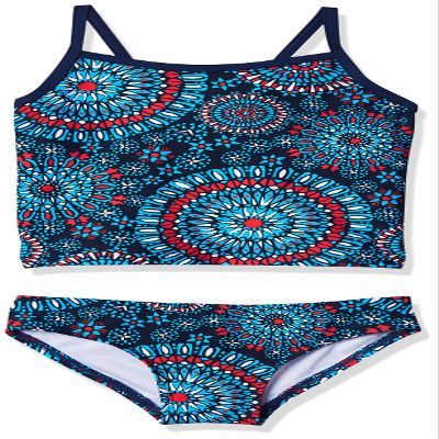 Kanu Surf Girls' Toddler Melanie Tankini Swimsuit, Red/White/Blue, 4T