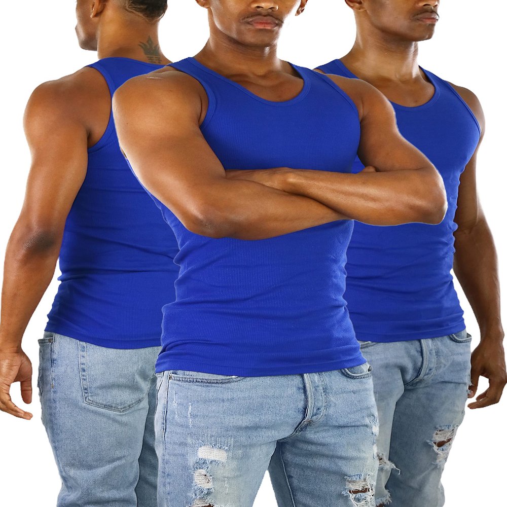 ToBeInStyle Mens Workout A-Shirt Long Muscle Shirt Tank Top - Blue - 3XL