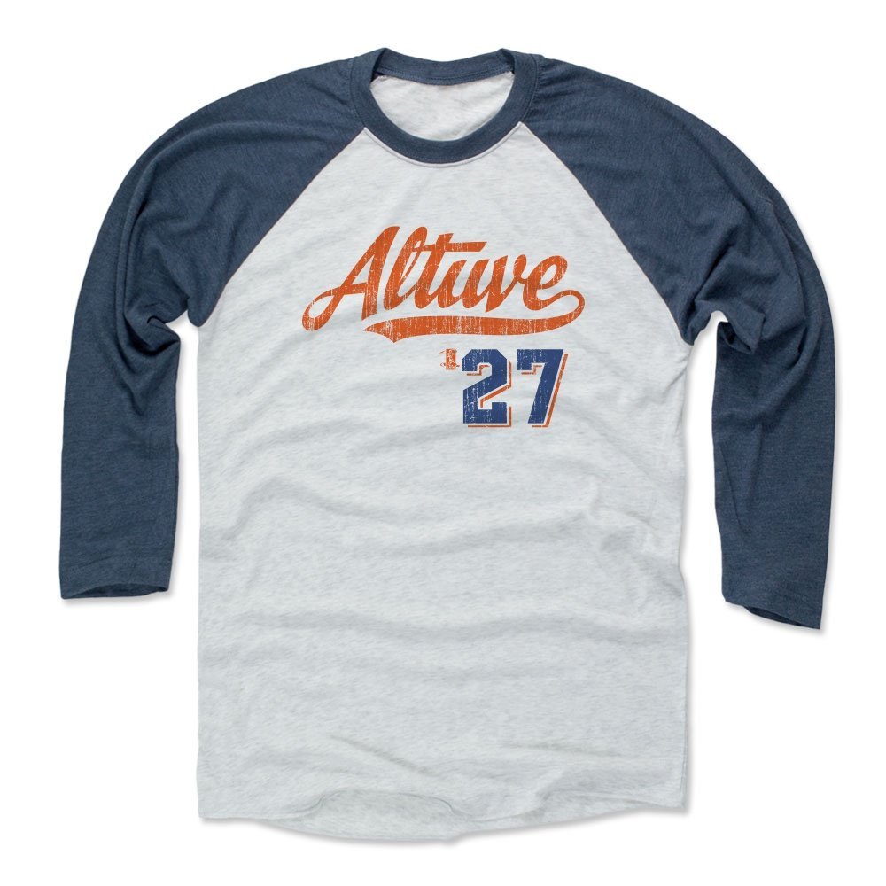 500 LEVEL Jose Altuve 3/4 Sleeve T-Shirt (Baseball Tee, X-Large, Indigo/Ash) - Jose Altuve Script O