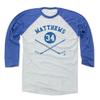 500 LEVEL Auston Matthews 3/4 Sleeve T-Shirt (Baseball Tee, XXX-Large, Royal/Ash) - Auston Matthews Sticks B view 1