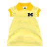 College Baby Striped Game Day Polo Dress with Bloomer - Michigan Wolverines Block M Logo - Gold/White - 3-6 Months view 1