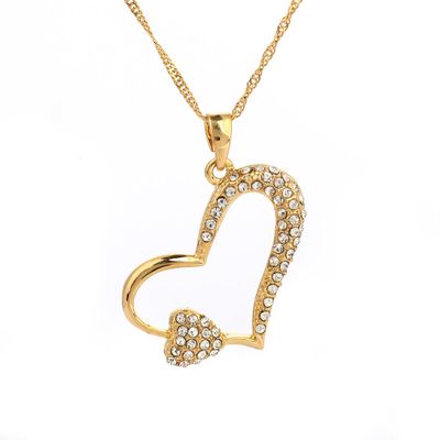 24K Gold Plated Rhinestone Crystals Heart Pendant Necklace for Valentine's Day Gift