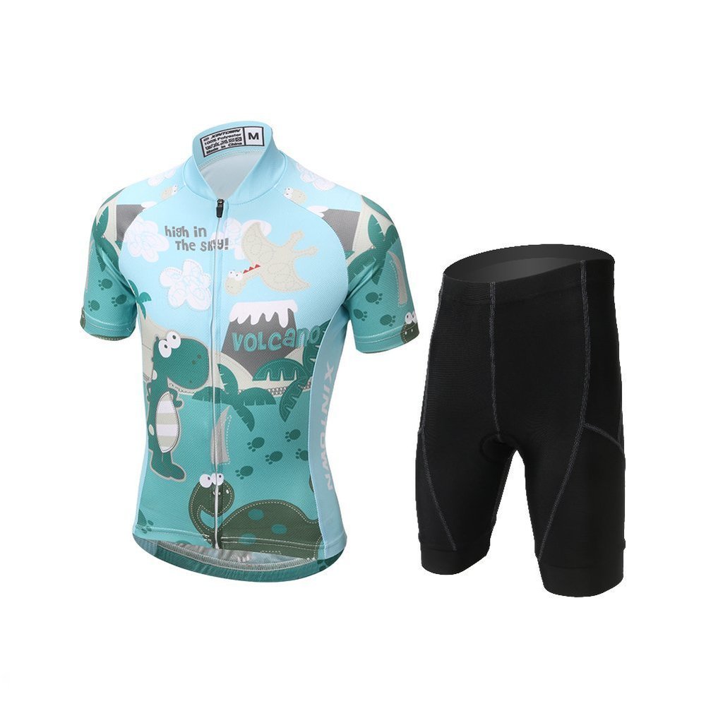 Kids Cycling Jersey Set Short Sleeve Cartoon Bike Jersey Set, (Short Sleeve Jersey + Padded Shorts)
