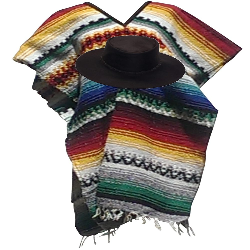 SHARPSHOOTER Clint Eastwood Western XXL Black Cowboy Hat & Multicolor Poncho Set
