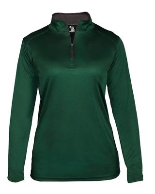 Forest Green Ladies 2XL Long Sleeve 1/4 Zip Pullover Wicking Sports Jacket