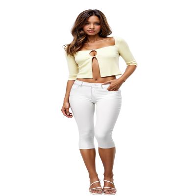 Hybrid & Company Women's Ultra Stretch Mid Rise Skinny Capri Pants with Pockets Q44876 NW White Small