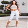 Hybrid & Company Women's Ultra Stretch Mid Rise Skinny Capri Pants with Pockets Q44876 NW White Small view 3