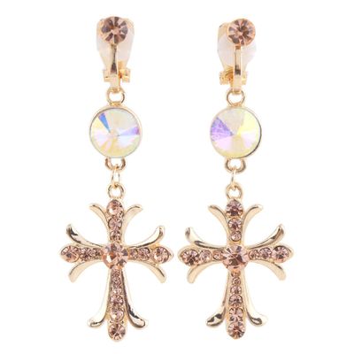 Long Cross Clip on Earrings No Pierced for Women Fashion Gold Plated Earrings (Multicolor)