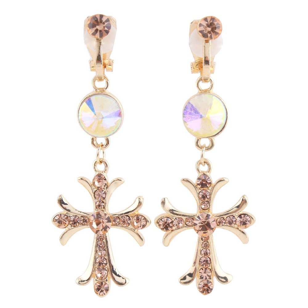 Long Cross Clip on Earrings No Pierced for Women Fashion Gold Plated Earrings (Multicolor)
