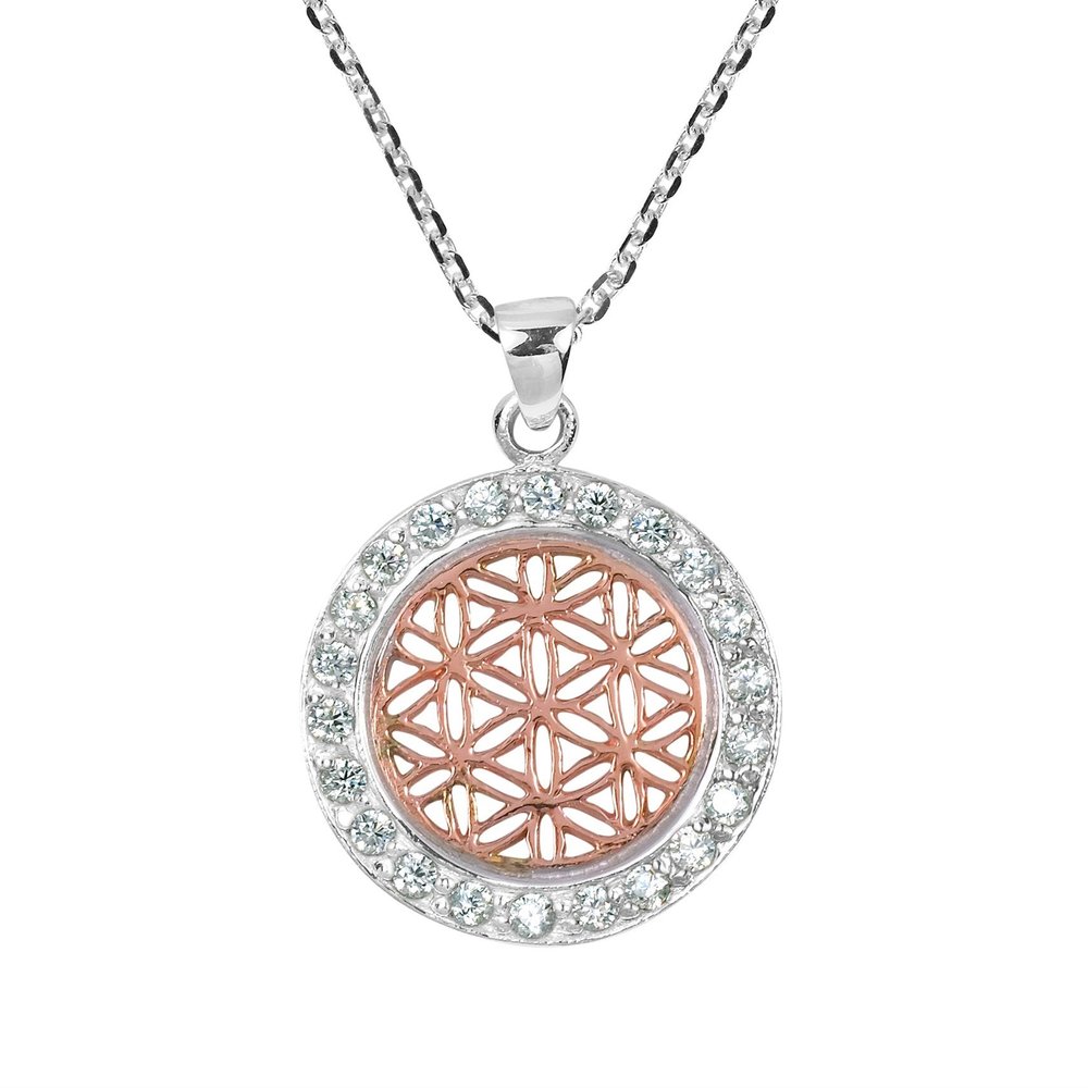 AeraVida Flower of Life Rose Gold Over Silver .925 Sterling Silver Pendant Necklace | Flower of Life Pendant Sterling Silver | Linked Chain Necklaces for Women