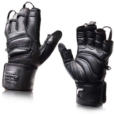 Elite Leather Gym Gloves with Built in 2" Wide Wrist Wraps Grip & Design for Weightlifting Power Lifting Bodybuilding & Strength Training Workout Exercises (Black, X-Small)
